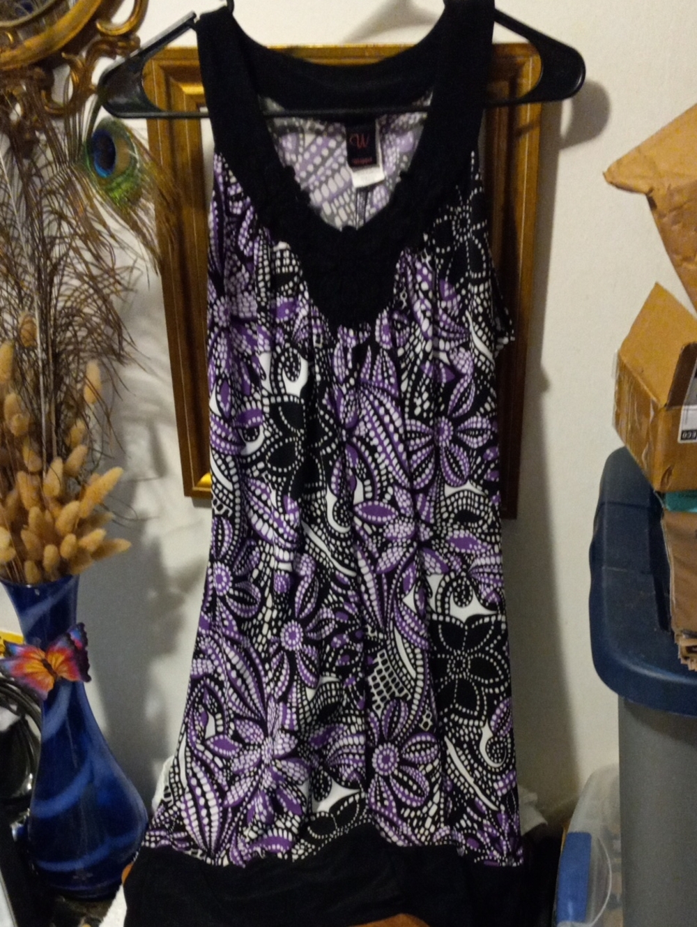 Wrapper Purple Floral Sleeveless Dress with Black Trim